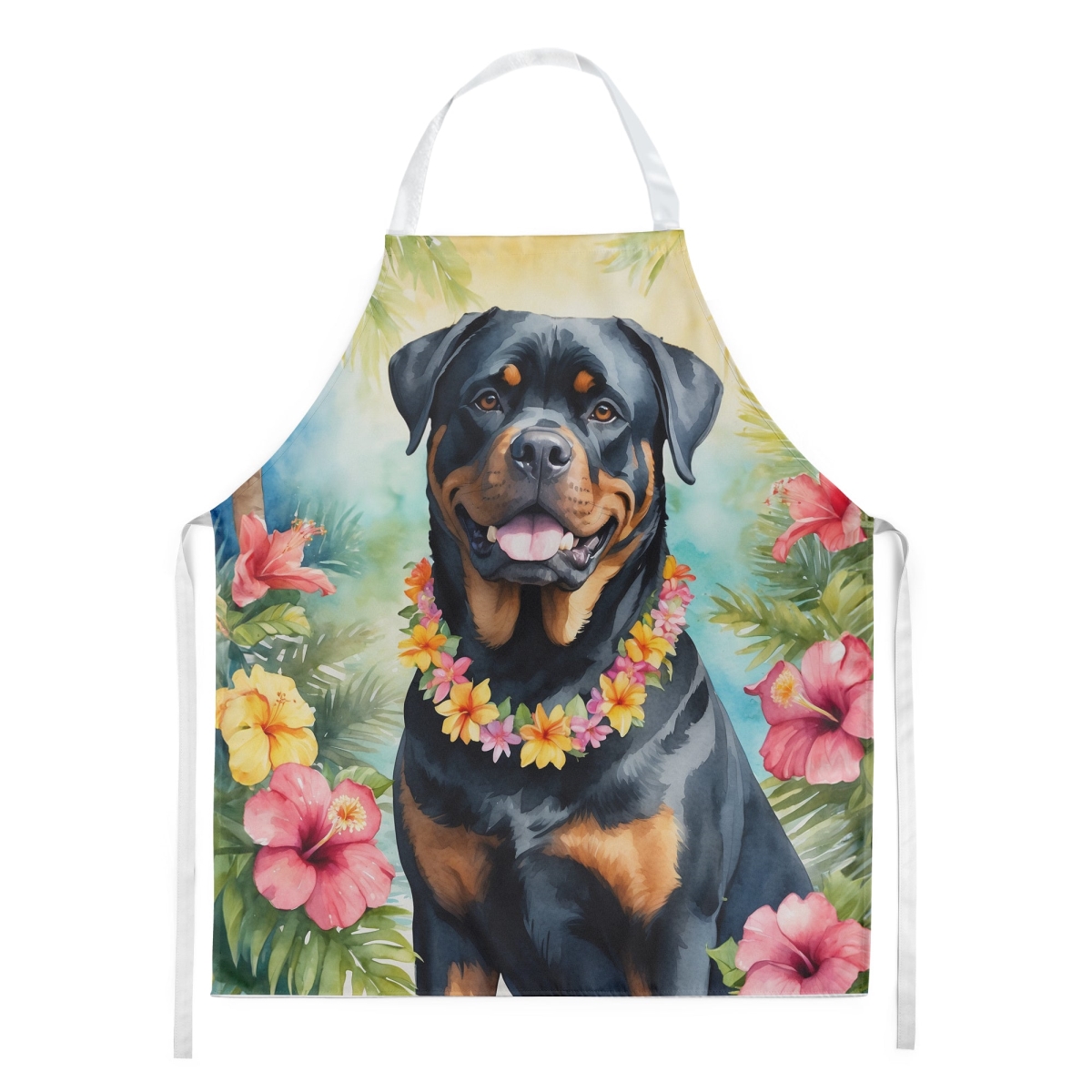 Picture of Carolines Treasures DAC6508APRON 30 x 27 in. Rottweiler Luau Apron