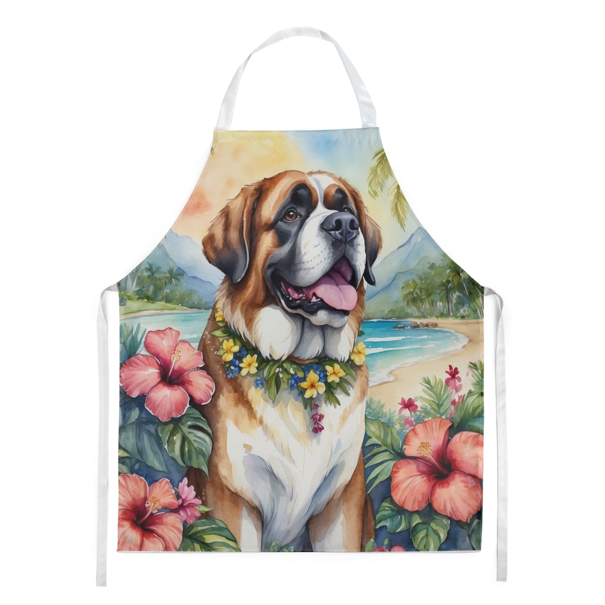 Picture of Carolines Treasures DAC6509APRON 30 x 27 in. Saint Bernard Luau Apron