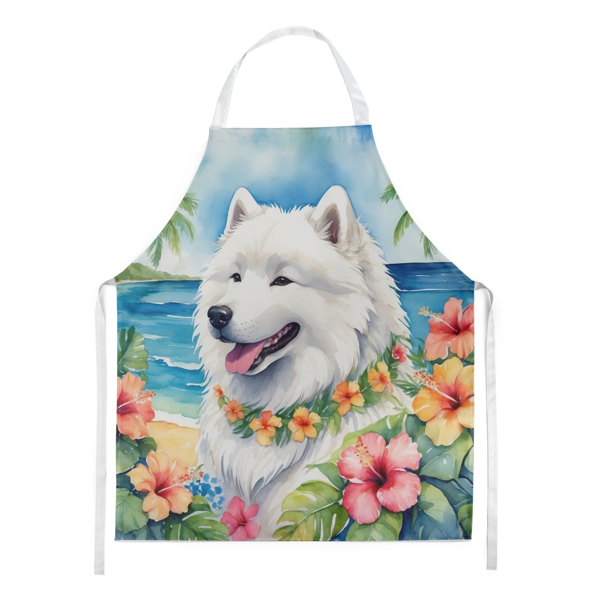 Picture of Carolines Treasures DAC6512APRON 30 x 27 in. Samoyed Luau Apron