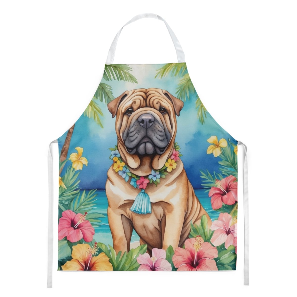 Picture of Carolines Treasures DAC6518APRON 30 x 27 in. Shar Pei Luau Apron