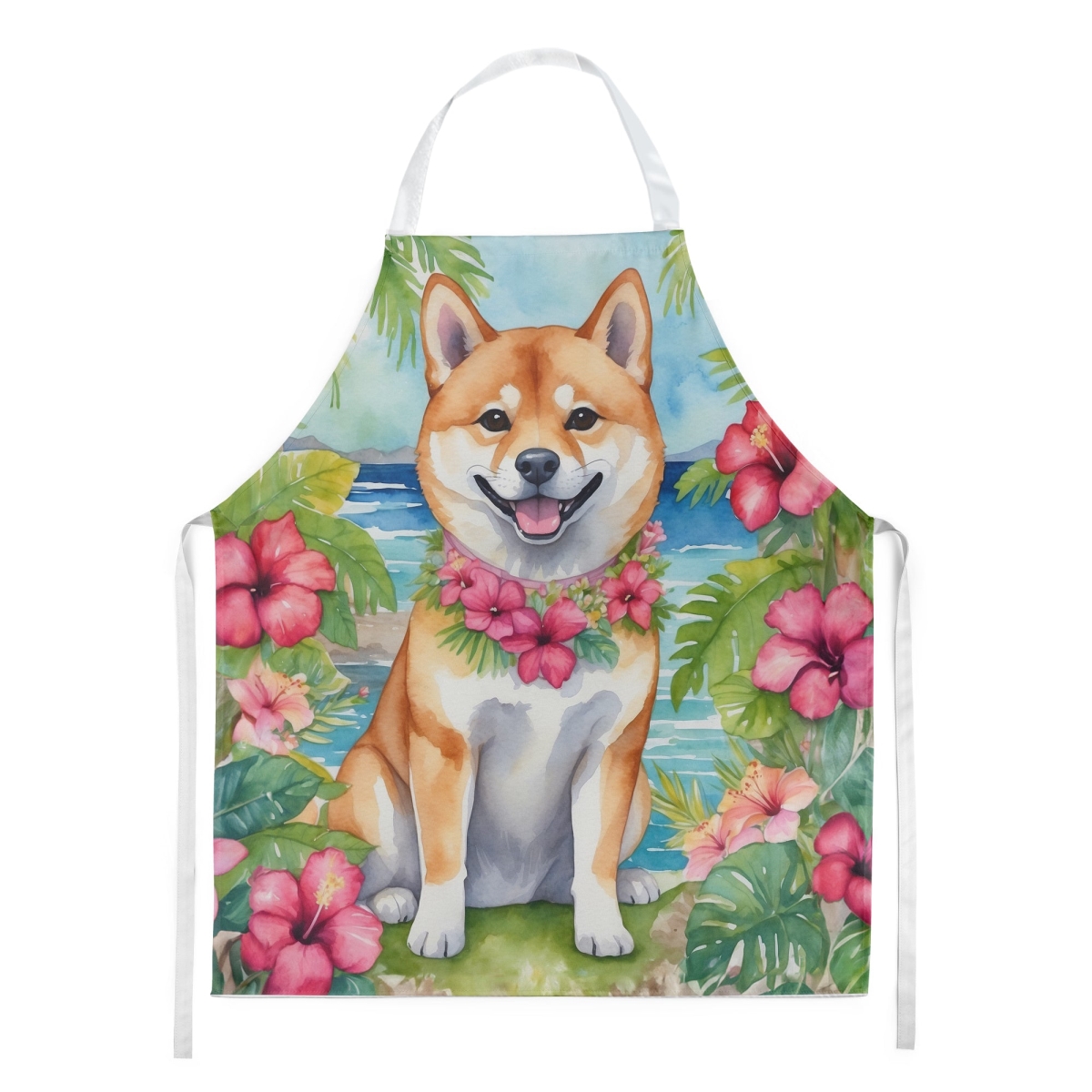 Picture of Carolines Treasures DAC6520APRON 30 x 27 in. Shiba Inu Luau Apron