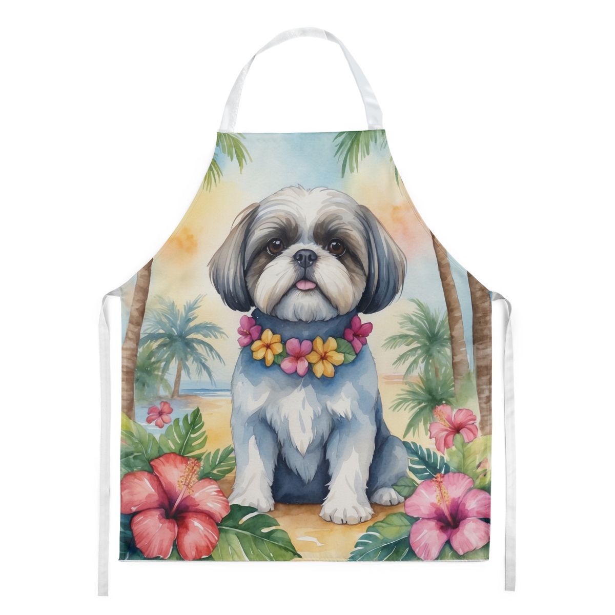 Picture of Carolines Treasures DAC6521APRON 30 x 27 in. Shih Tzu Luau Apron