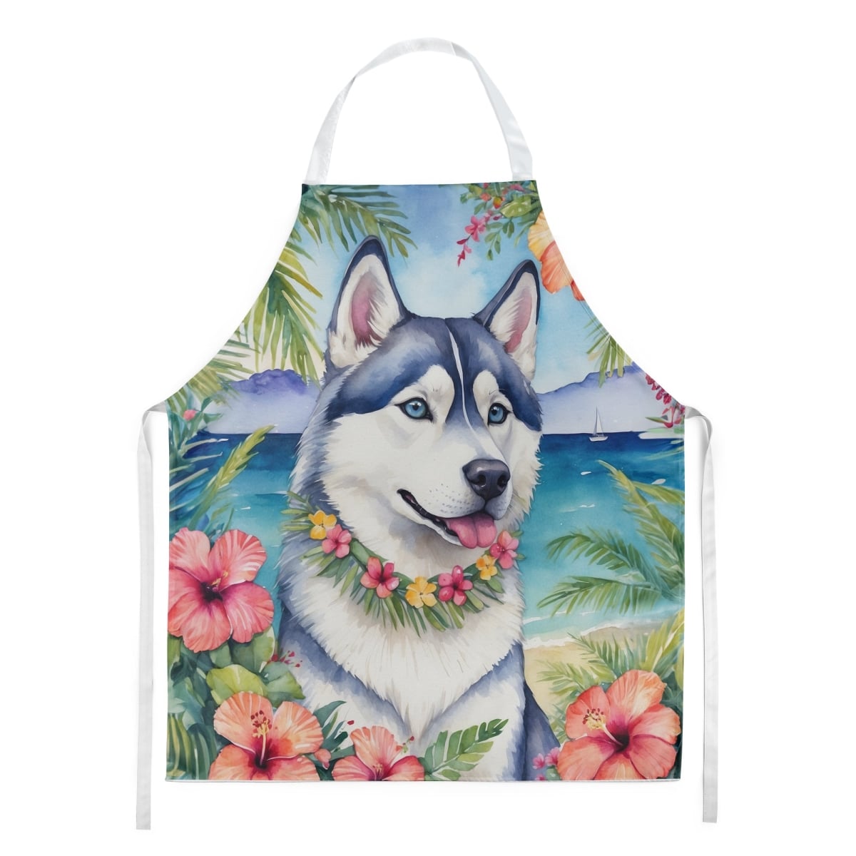 Picture of Carolines Treasures DAC6522APRON 30 x 27 in. Siberian Husky Luau Apron