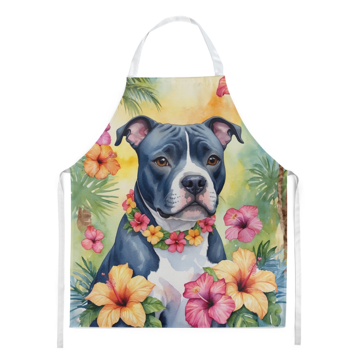 Picture of Carolines Treasures DAC6525APRON 30 x 27 in. Staffordshire Bull Terrier Luau Apron
