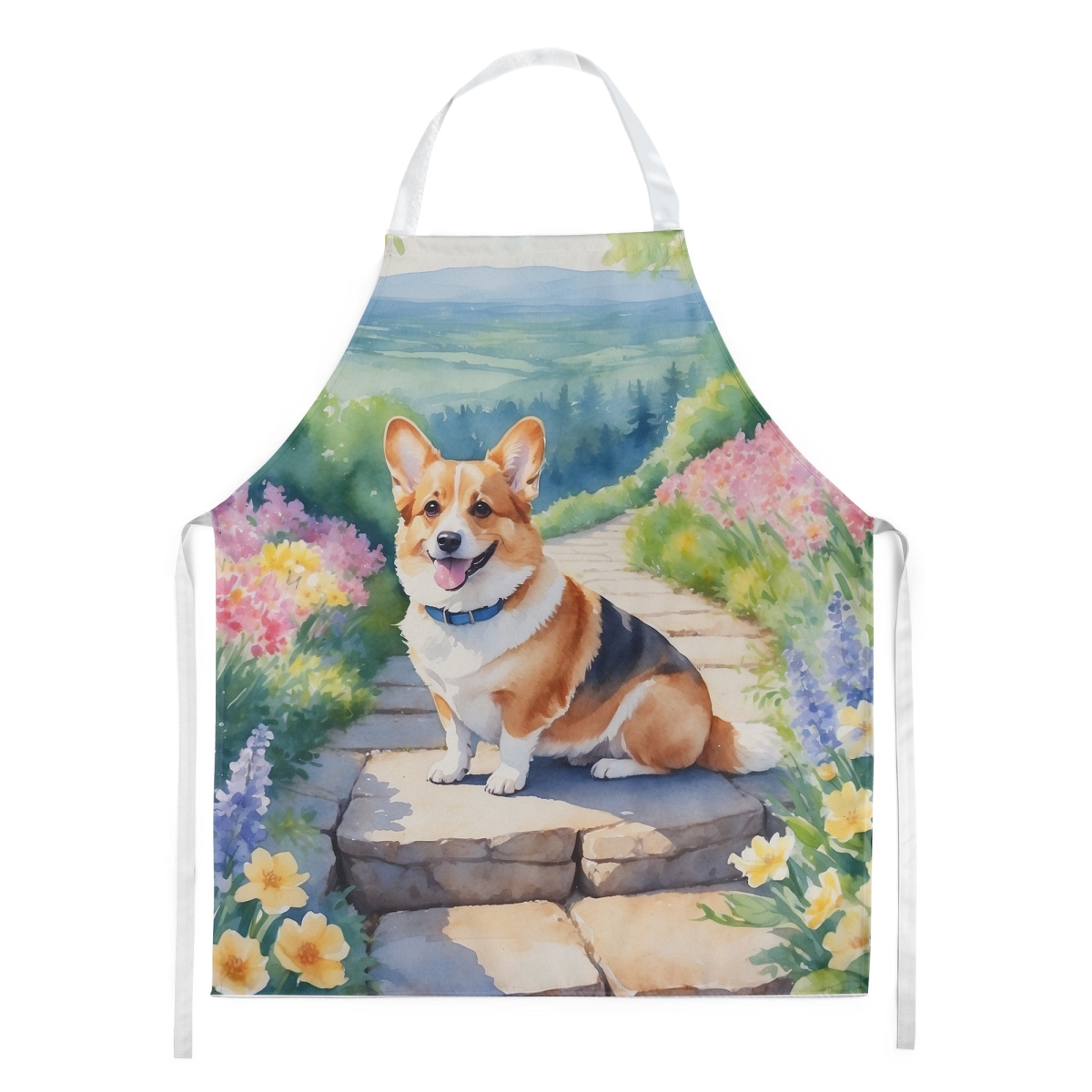 Picture of Carolines Treasures DAC6610APRON 30 x 27 in. Corgi Spring Path Apron