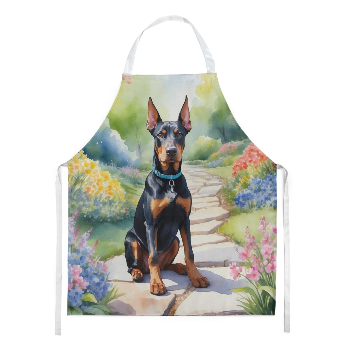 Picture of Carolines Treasures DAC6617APRON 30 x 27 in. Doberman Pinscher Spring Path Apron