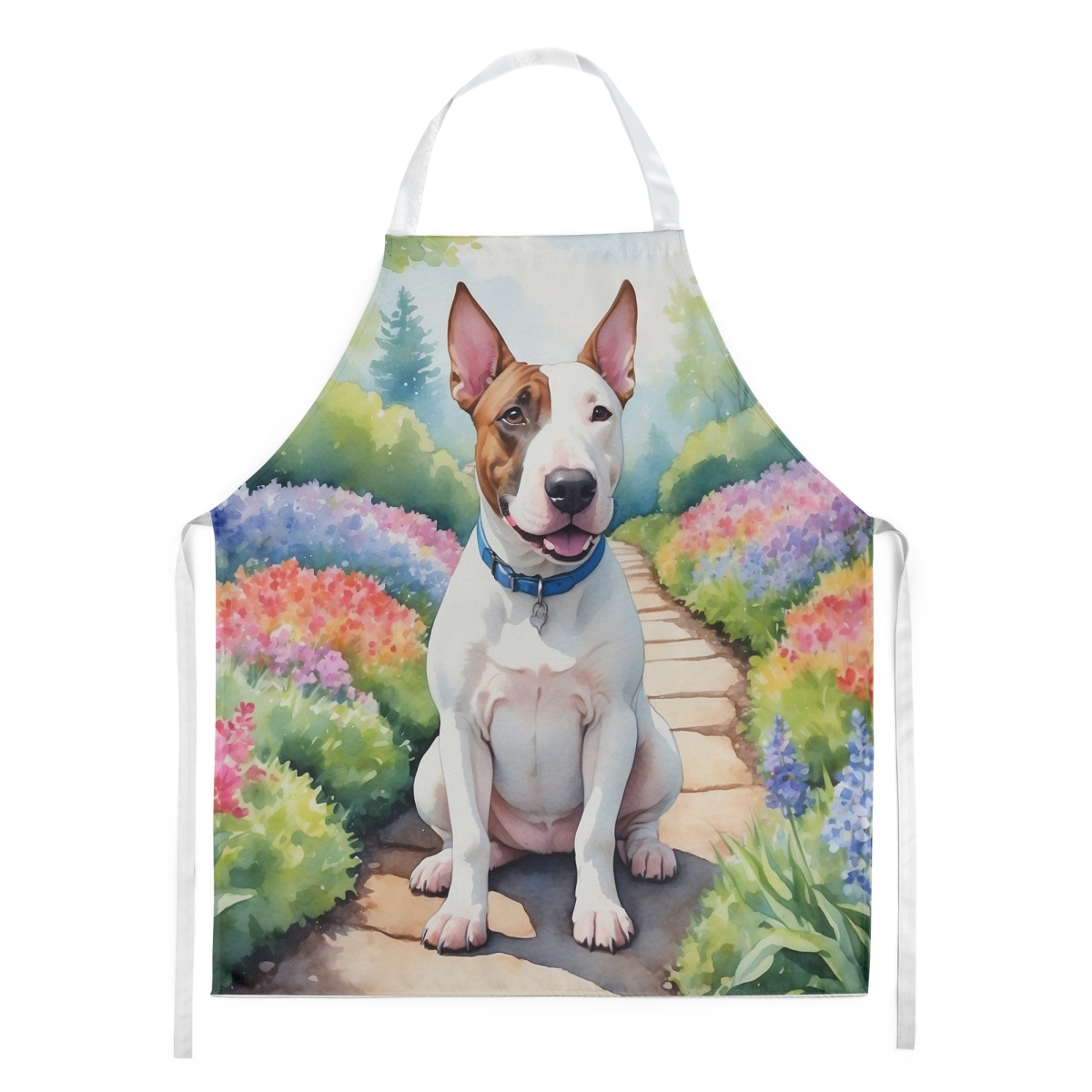 Picture of Carolines Treasures DAC6619APRON 30 x 27 in. English Bull Terrier Spring Path Apron