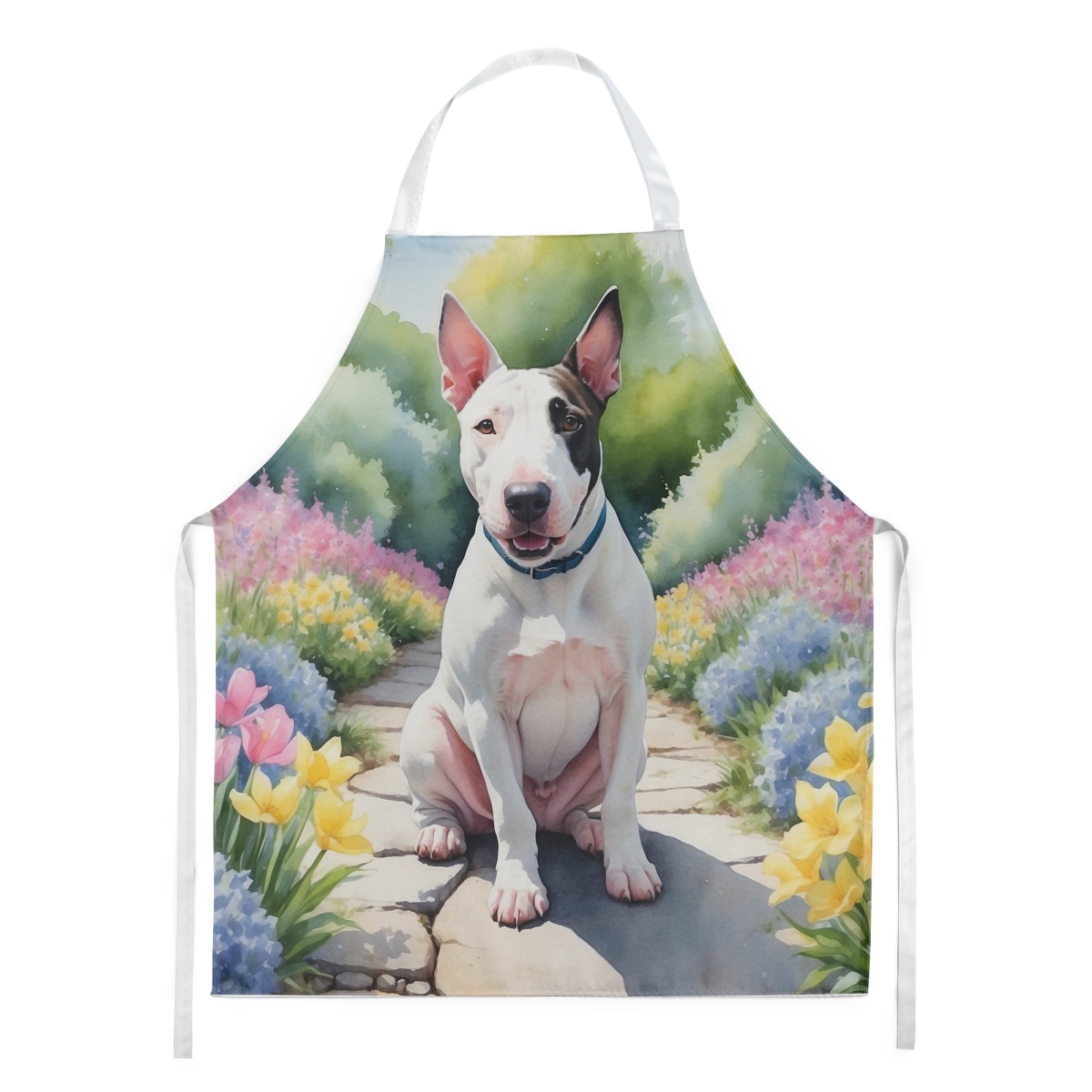 Picture of Carolines Treasures DAC6620APRON 30 x 27 in. English Bull Terrier Spring Path Apron