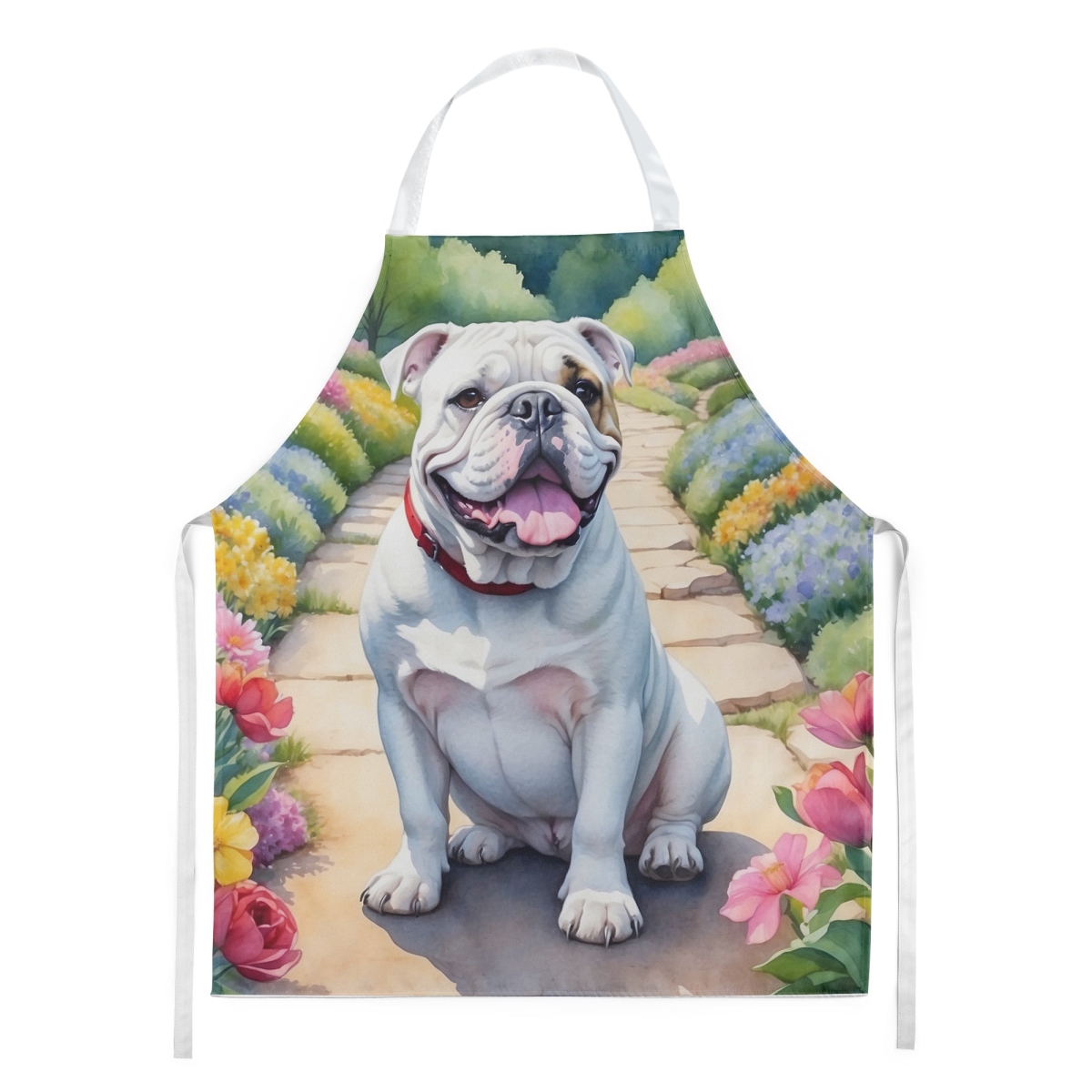 Picture of Carolines Treasures DAC6621APRON 30 x 27 in. English Bulldog Spring Path Apron