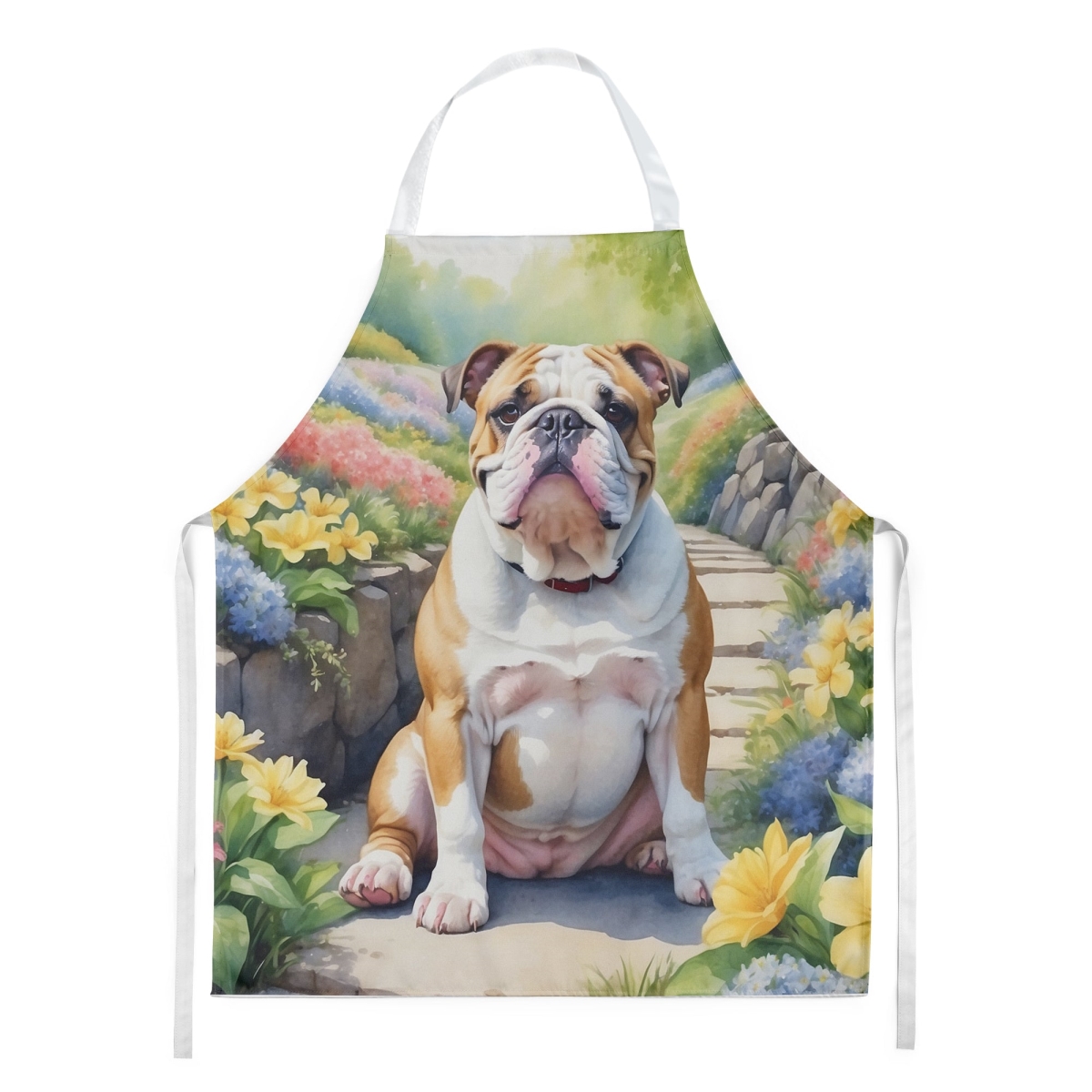 Picture of Carolines Treasures DAC6622APRON 30 x 27 in. English Bulldog Spring Path Apron