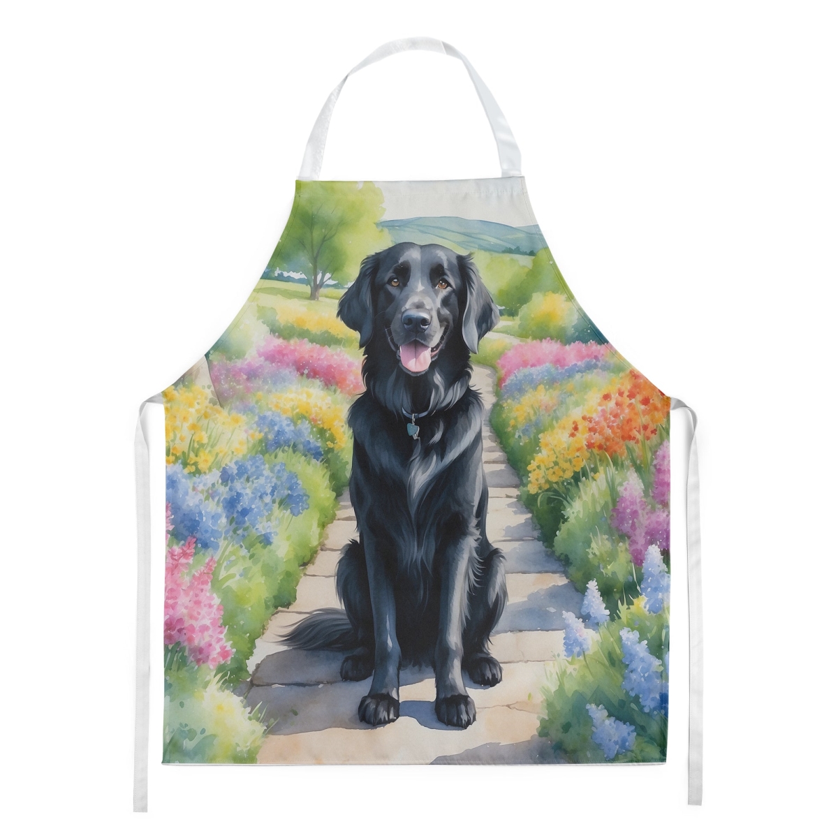Picture of Carolines Treasures DAC6626APRON 30 x 27 in. Flat-Coated Retriever Spring Path Apron