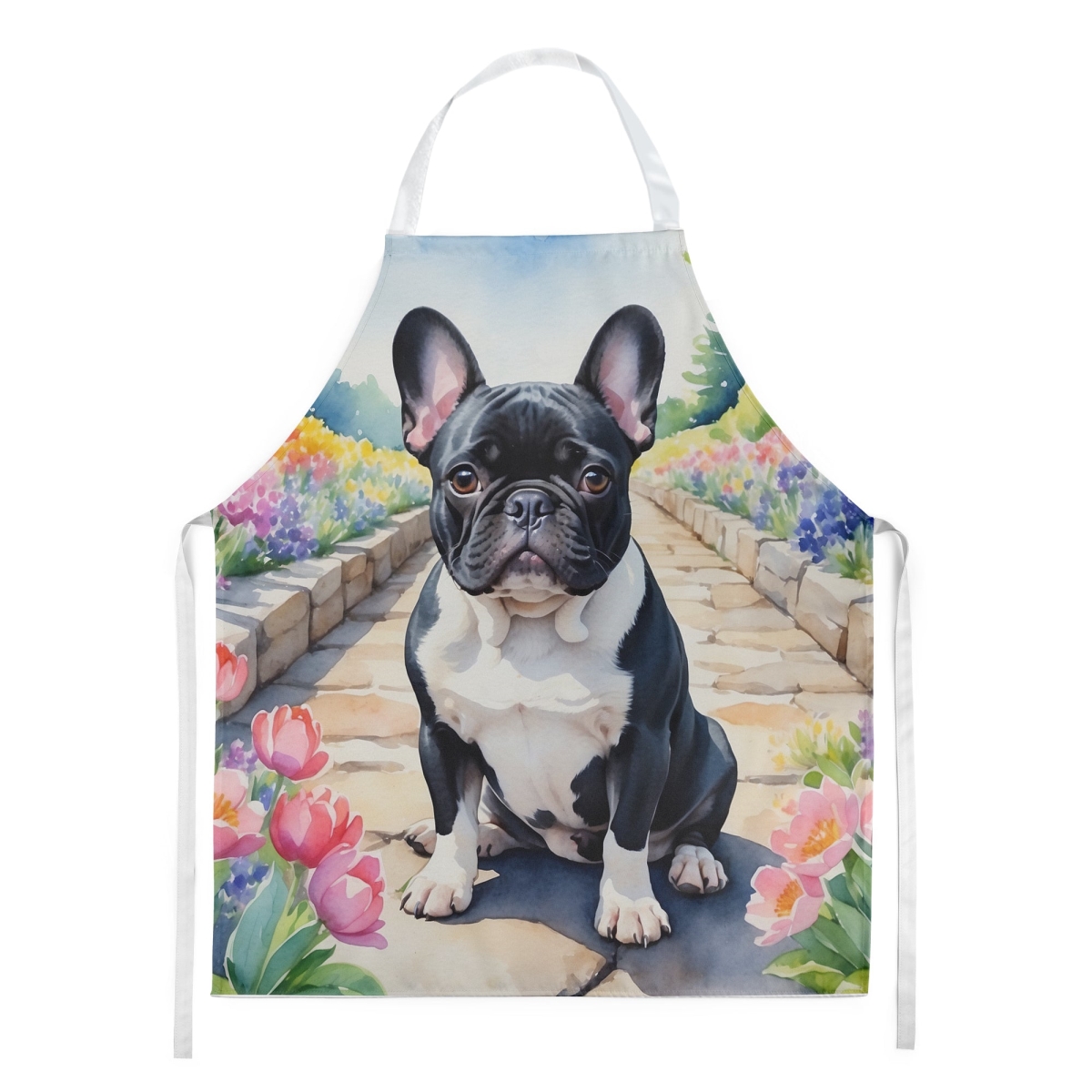 Picture of Carolines Treasures DAC6629APRON 30 x 27 in. French Bulldog Spring Path Apron