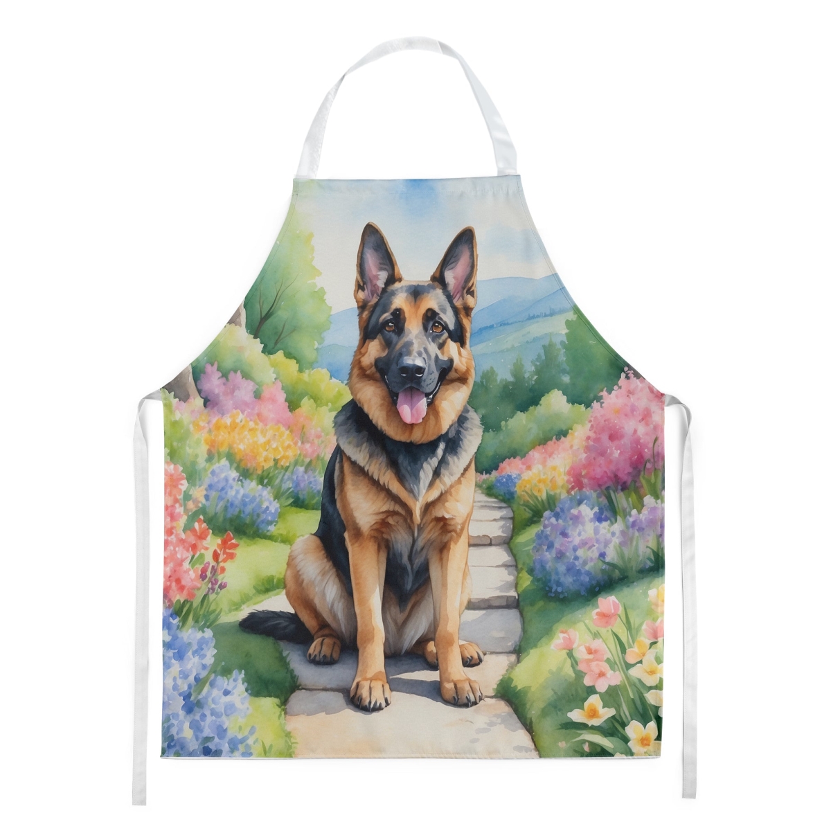 Picture of Carolines Treasures DAC6631APRON 30 x 27 in. German Shepherd Spring Path Apron