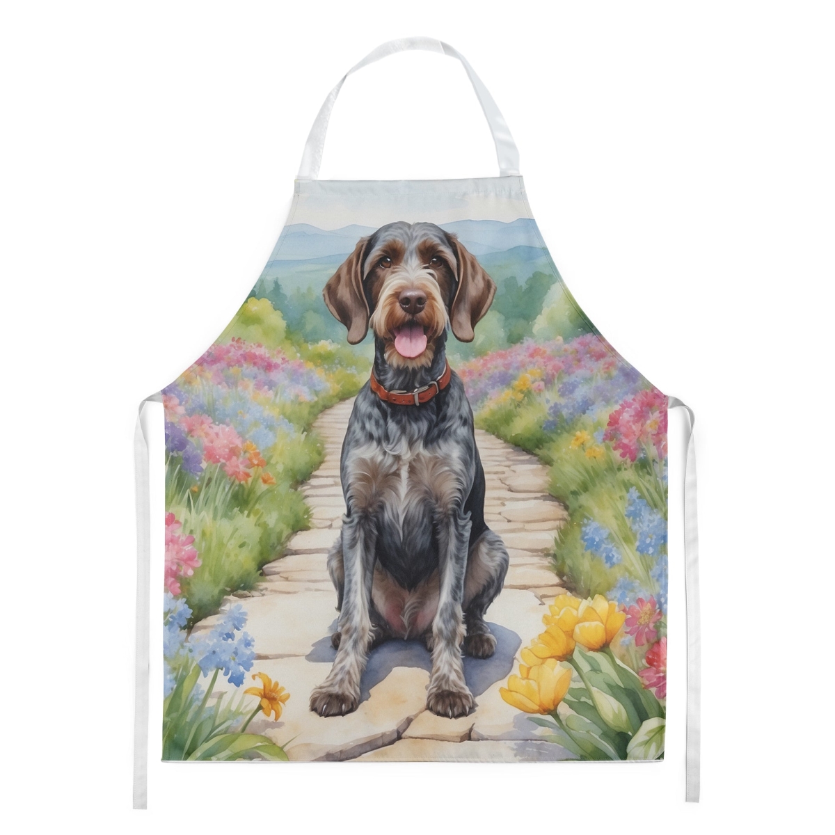 Picture of Carolines Treasures DAC6634APRON 30 x 27 in. German Wirehaired Pointer Spring Path Apron