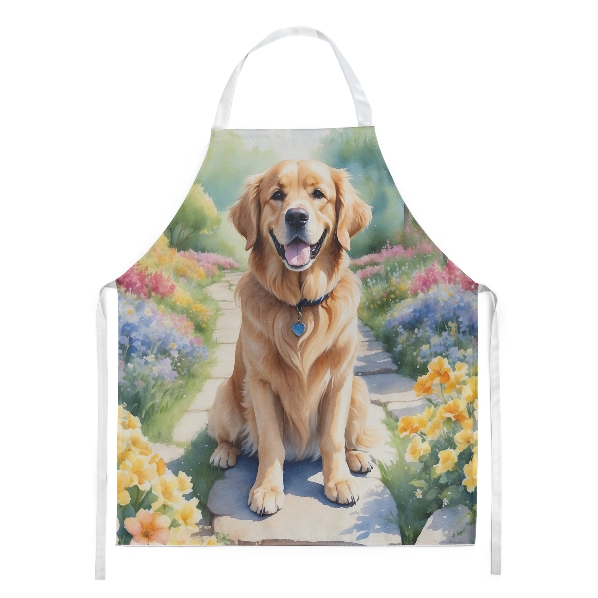 Picture of Carolines Treasures DAC6637APRON 30 x 27 in. Golden Retriever Spring Path Apron
