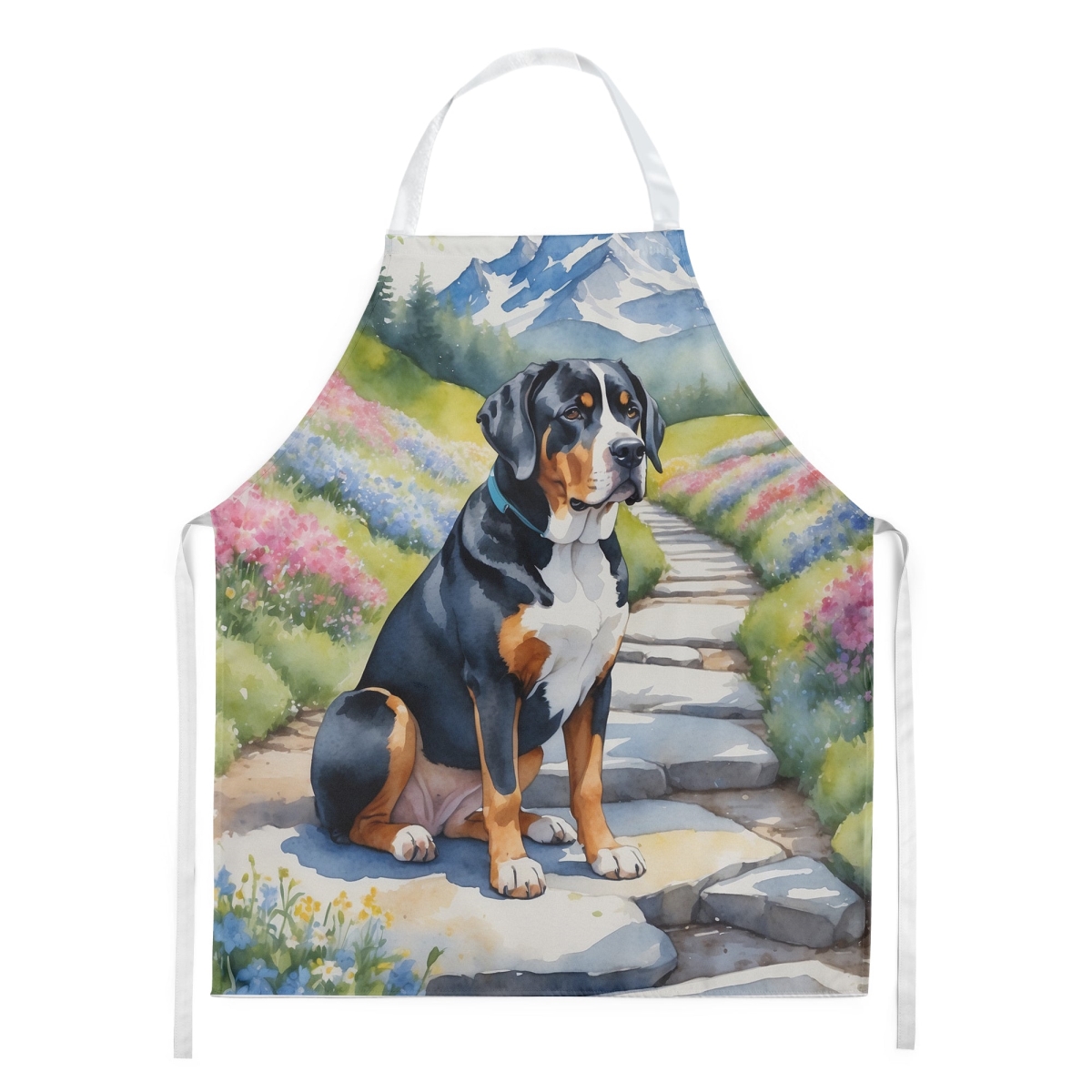 Picture of Carolines Treasures DAC6646APRON 30 x 27 in. Greater Swiss Mountain Dog Spring Path Apron