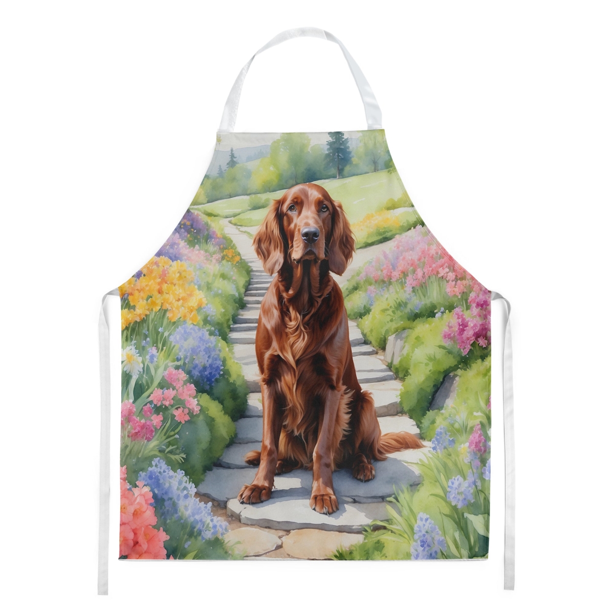 Picture of Carolines Treasures DAC6649APRON 30 x 27 in. Irish Setter Spring Path Apron