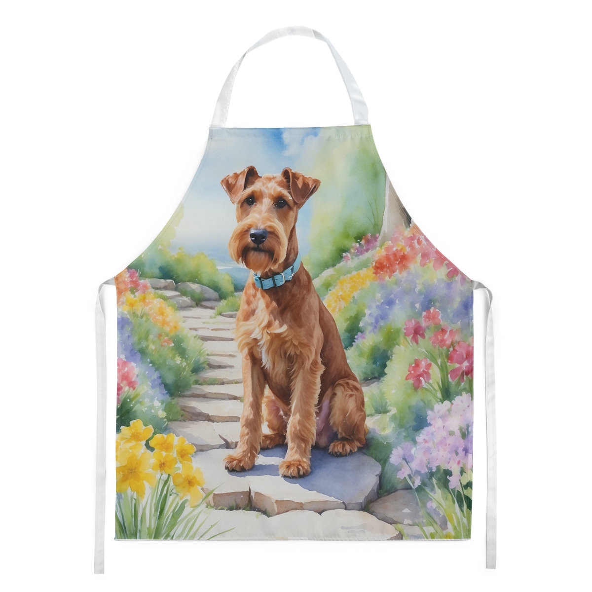 Picture of Carolines Treasures DAC6650APRON 30 x 27 in. Irish Terrier Spring Path Apron