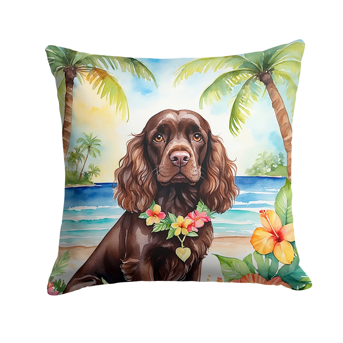 DAC6410PW1818 18 x 18 in. Cocker Spaniel Luau Throw Pillow