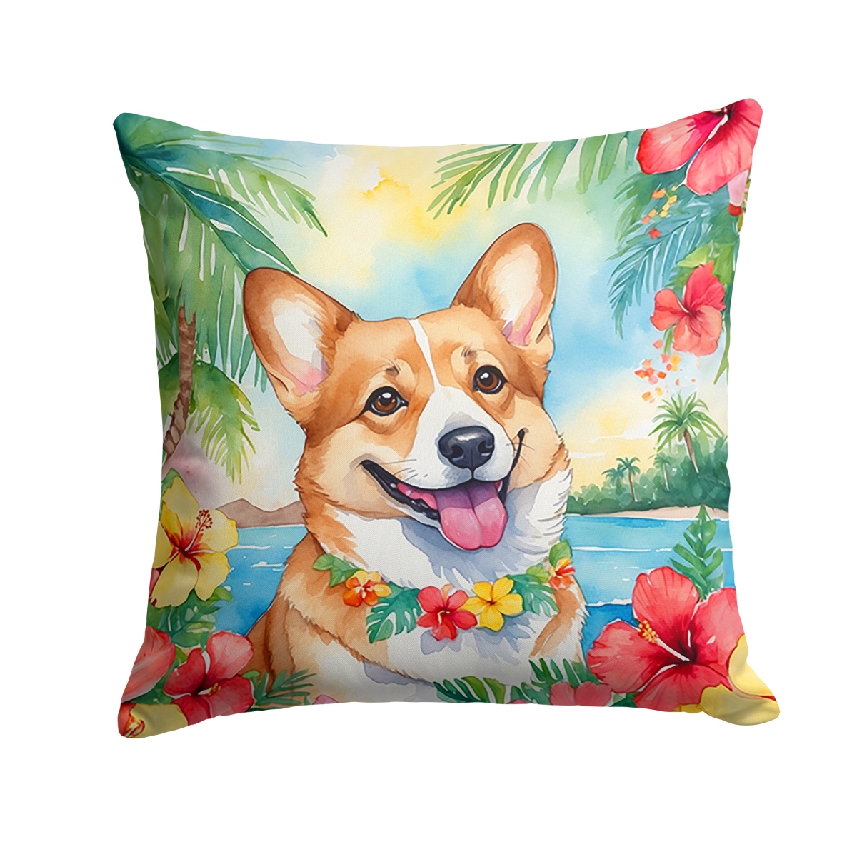 DAC6414PW1818 18 x 18 in. Corgi Luau Throw Pillow