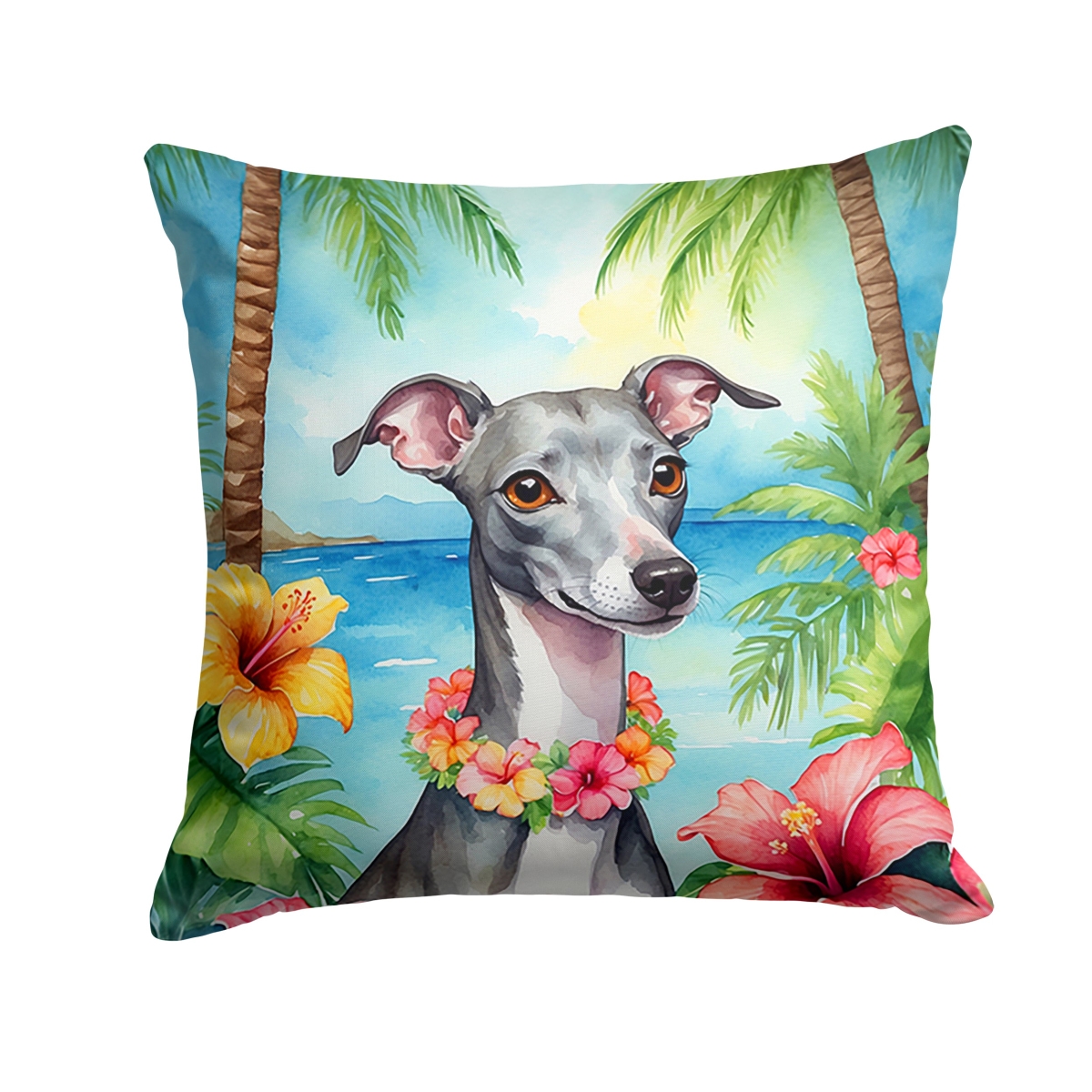 18 x 18 in. Italian Greyhound Luau Throw Pillow