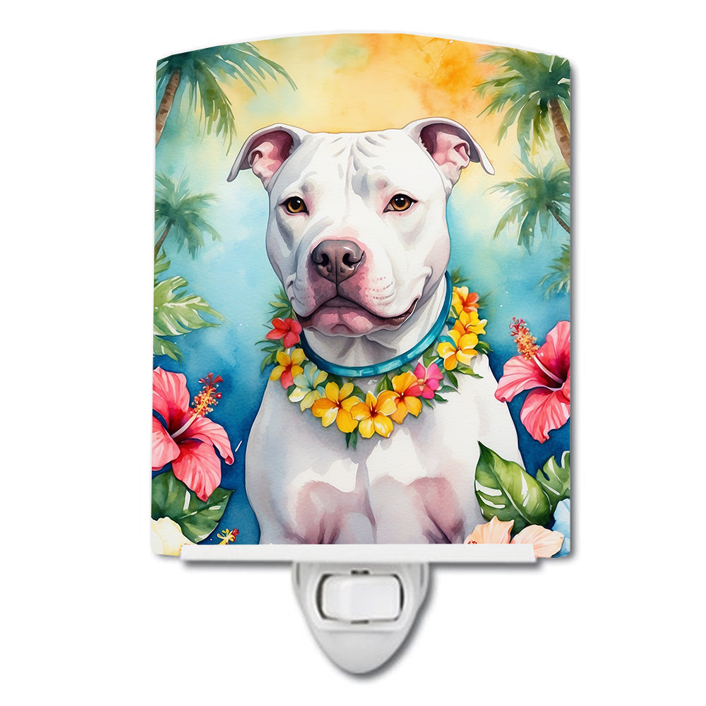 6 x 4 in. Pit Bull Terrier Luau Ceramic Night Light