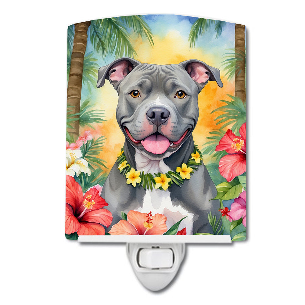 DAC6491CNL 6 x 4 in. Pit Bull Terrier Luau Ceramic Night Light
