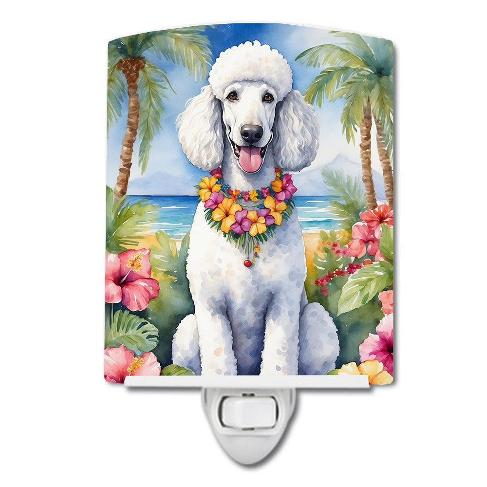 DAC6495CNL 6 x 4 in. White Poodle Luau Ceramic Night Light