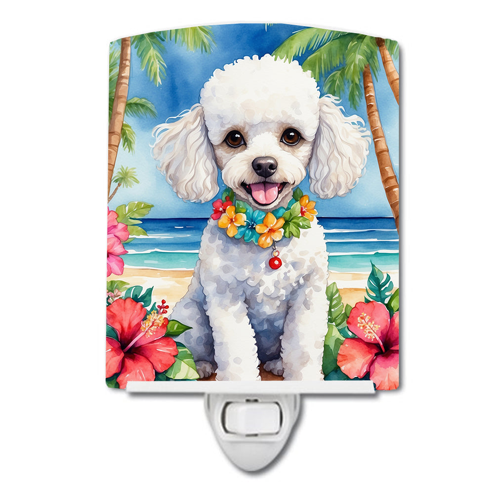 6 x 4 in. White Poodle Luau Ceramic Night Light
