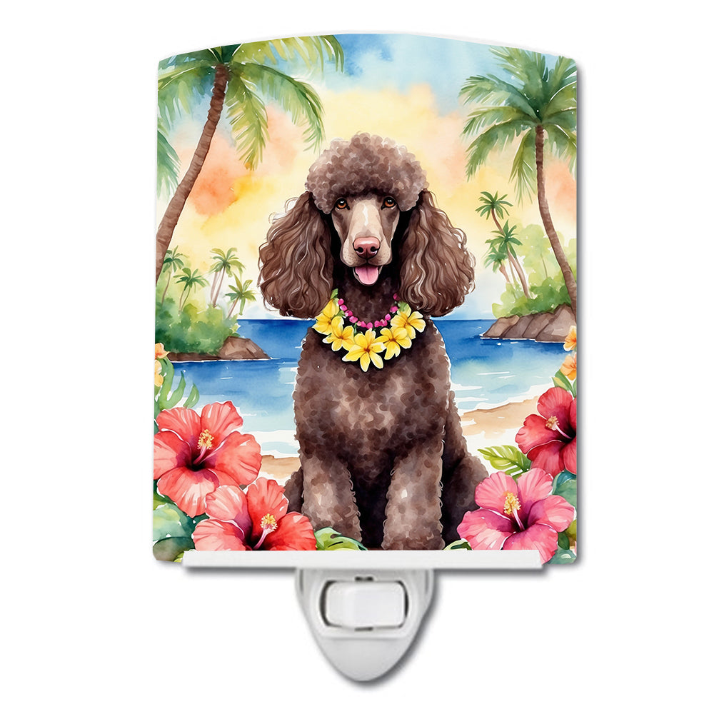 DAC6499CNL 6 x 4 in. Chocolate Poodle Luau Ceramic Night Light