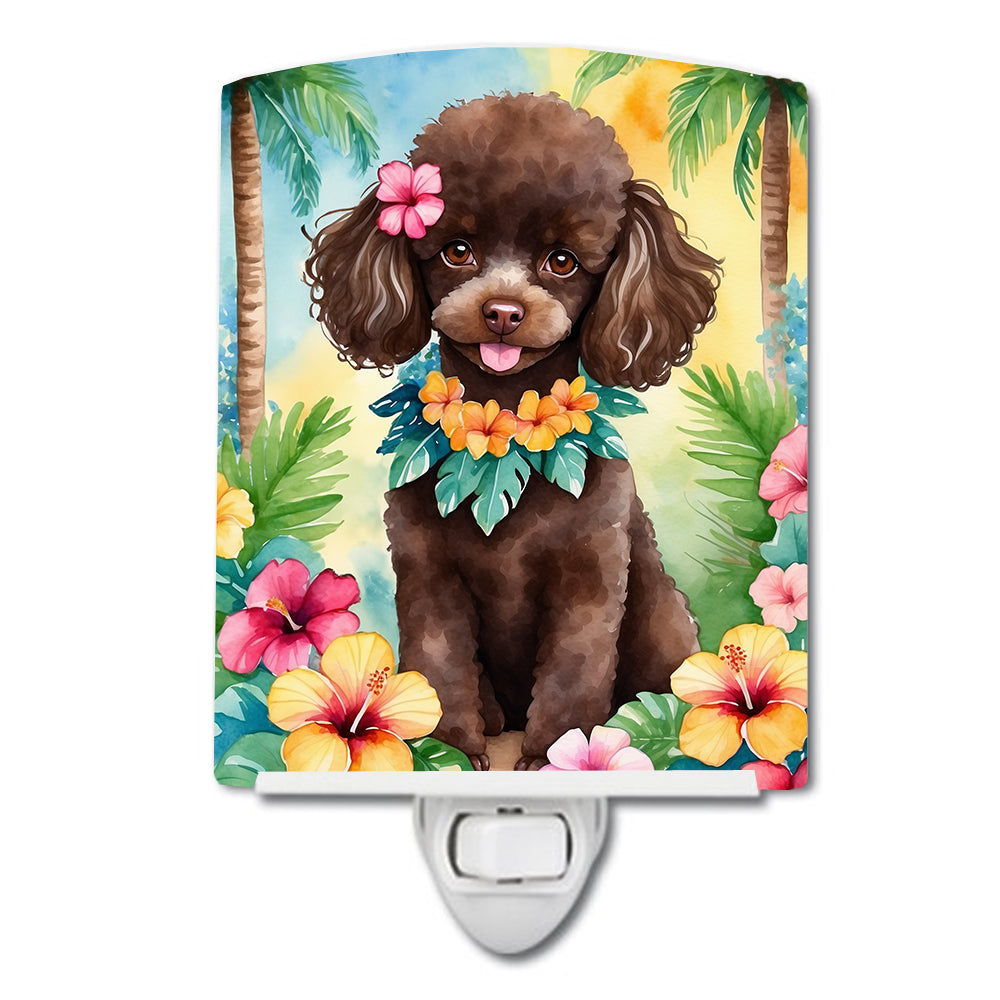 6 x 4 in. Chocolate Poodle Luau Ceramic Night Light