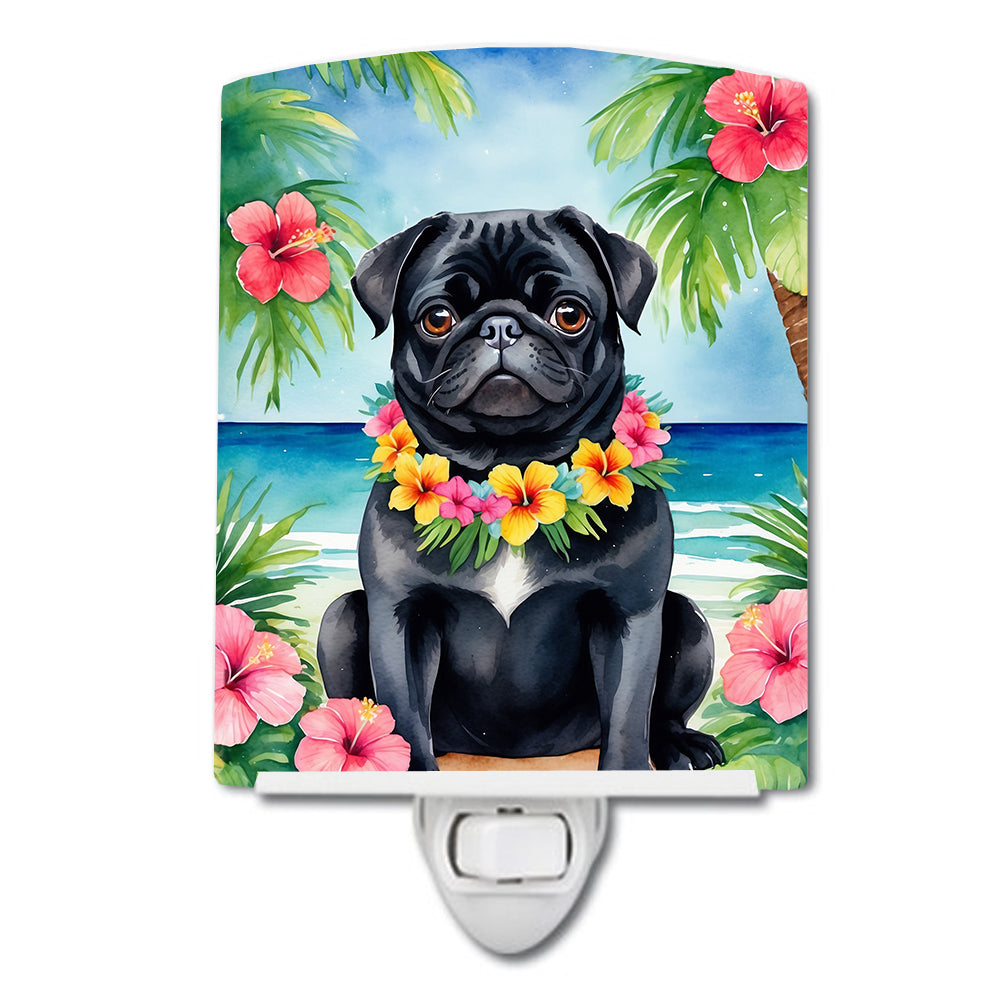 6 x 4 in. Black Pug Luau Ceramic Night Light