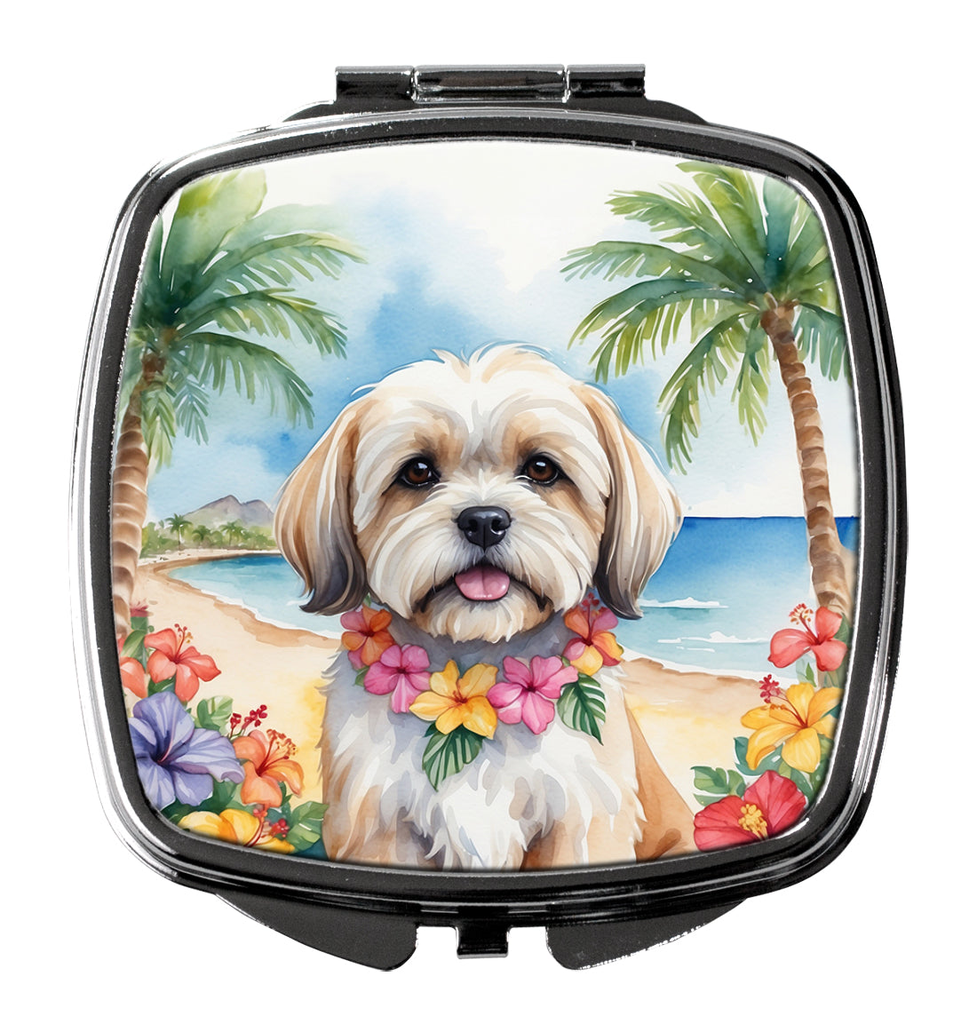 3 x 2.75 in. Lhasa Apso Luau Compact Mirror