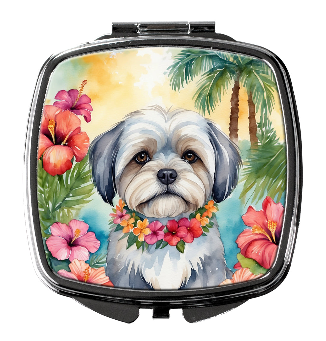 3 x 2.75 in. Lhasa Apso Luau Compact Mirror
