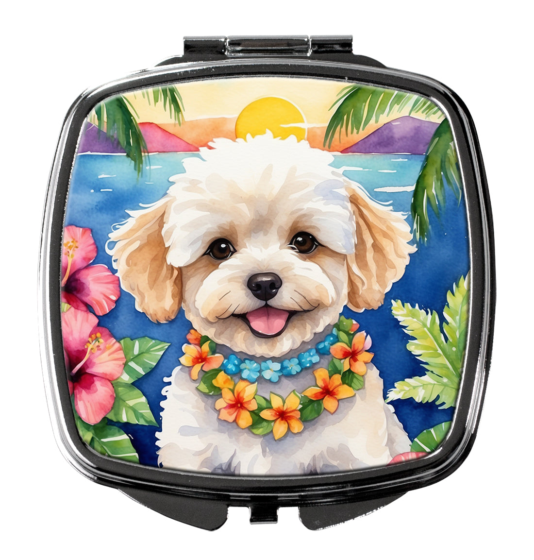 DAC6473SCM 3 x 2.75 in. Maltipoo Luau Compact Mirror