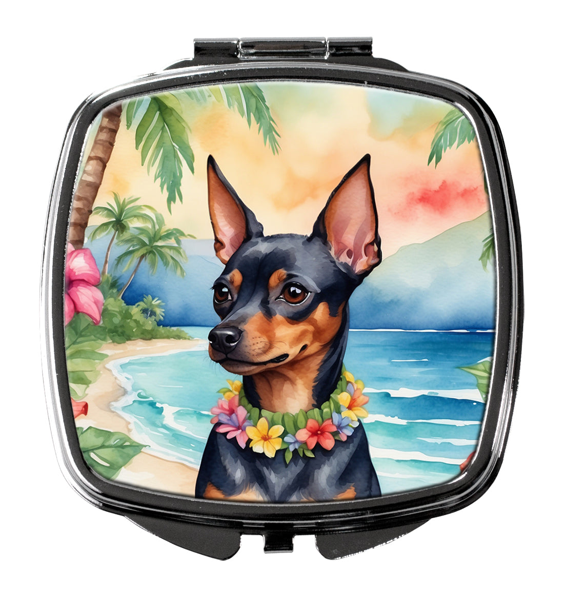 DAC6476SCM 3 x 2.75 in. Miniature Pinscher Luau Compact Mirror