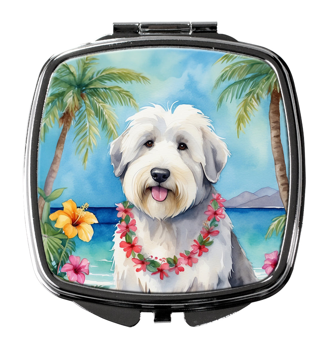 DAC6484SCM 3 x 2.75 in. Old English Sheepdog Luau Compact Mirror