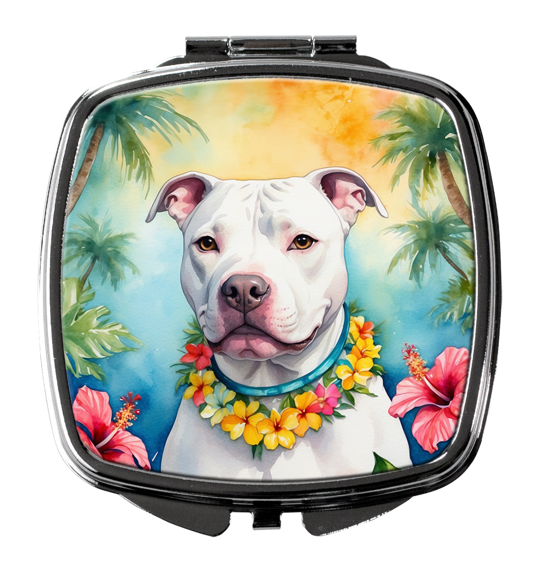 DAC6489SCM 3 x 2.75 in. Pit Bull Terrier Luau Compact Mirror