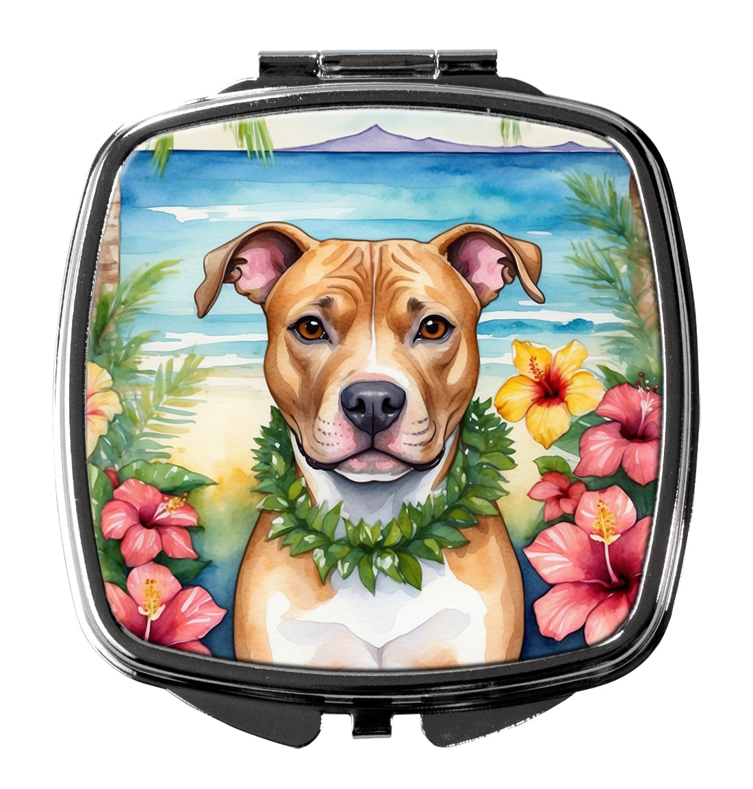 DAC6490SCM 3 x 2.75 in. Pit Bull Terrier Luau Compact Mirror