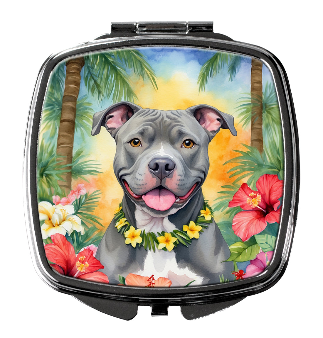 DAC6491SCM 3 x 2.75 in. Pit Bull Terrier Luau Compact Mirror