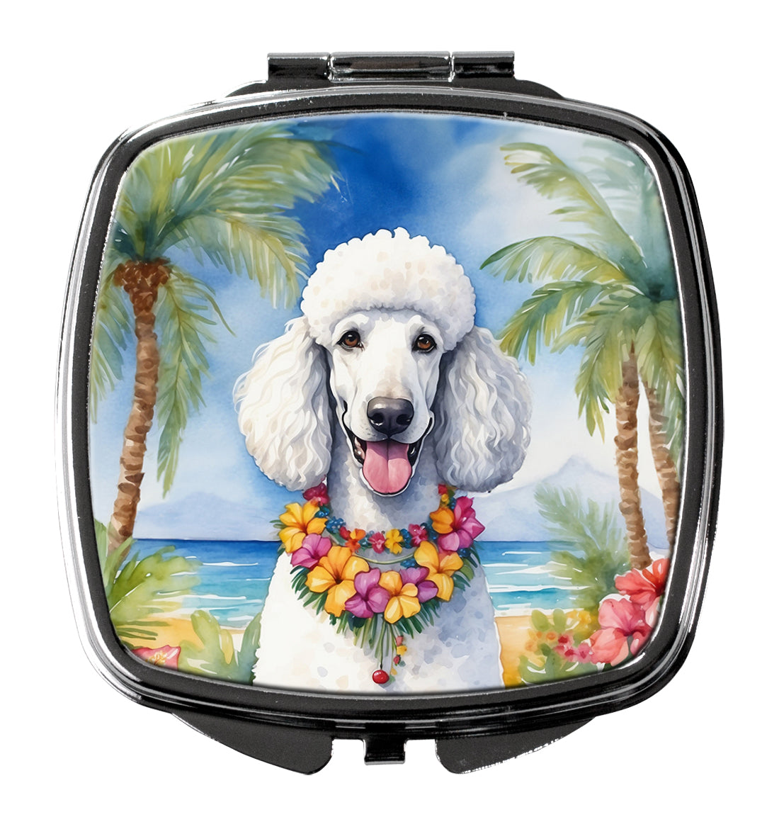 DAC6495SCM 3 x 2.75 in. White Poodle Luau Compact Mirror