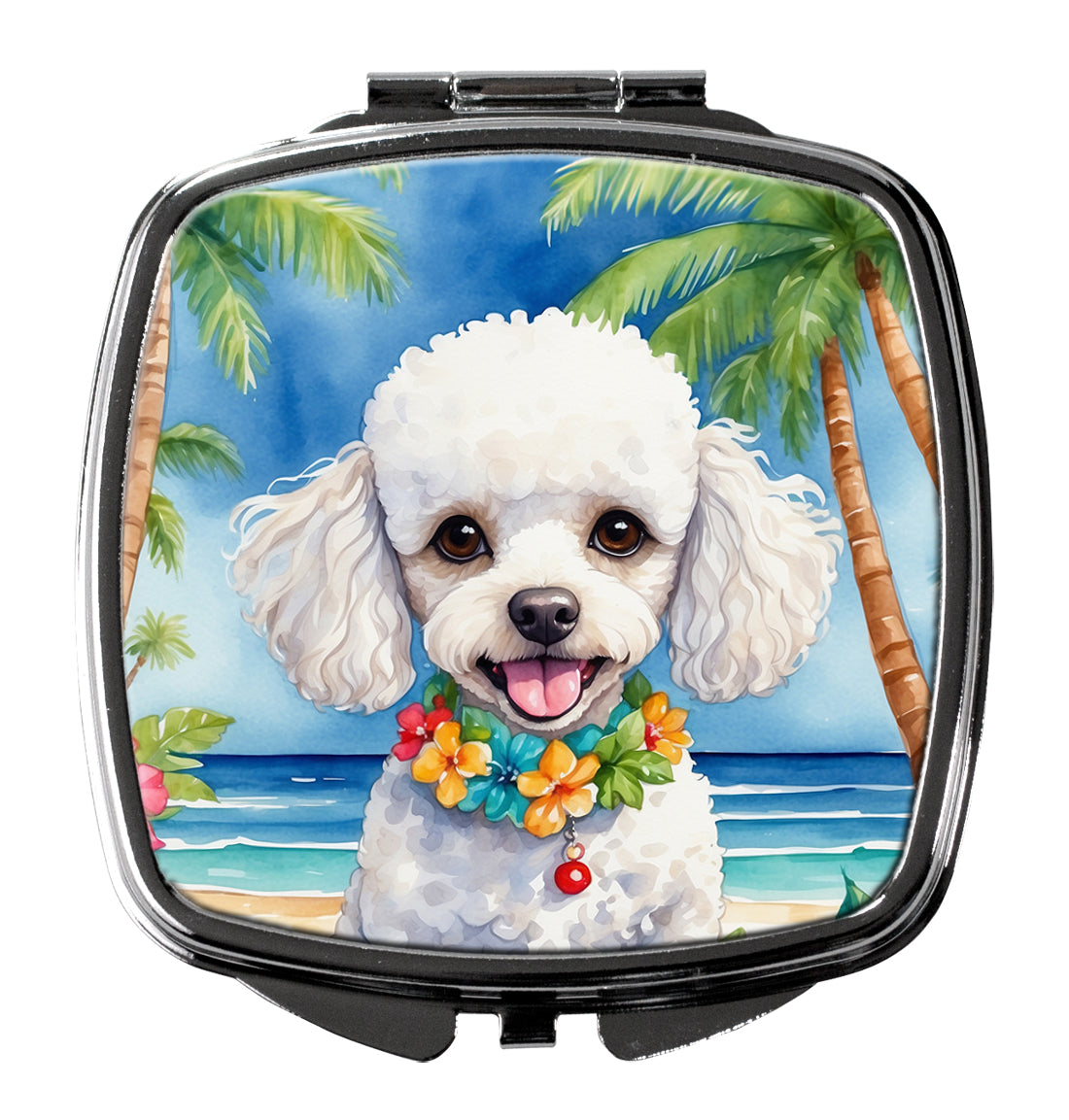 DAC6496SCM 3 x 2.75 in. White Poodle Luau Compact Mirror