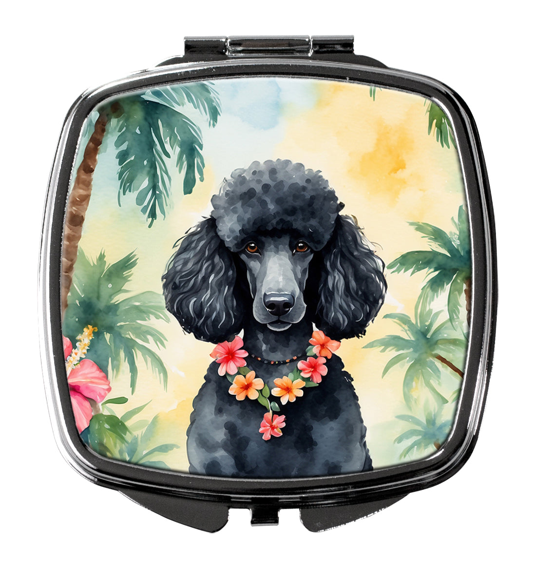 3 x 2.75 in. Black Poodle Luau Compact Mirror
