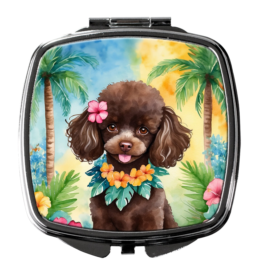 3 x 2.75 in. Chocolate Poodle Luau Compact Mirror