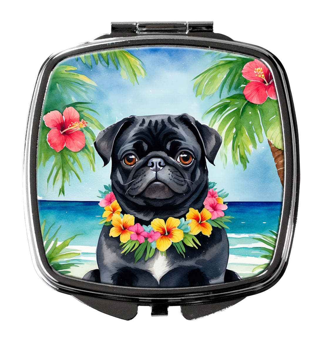 DAC6502SCM 3 x 2.75 in. Black Pug Luau Compact Mirror