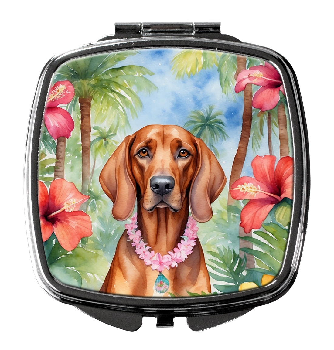 DAC6506SCM 3 x 2.75 in. Redbone Coonhound Luau Compact Mirror
