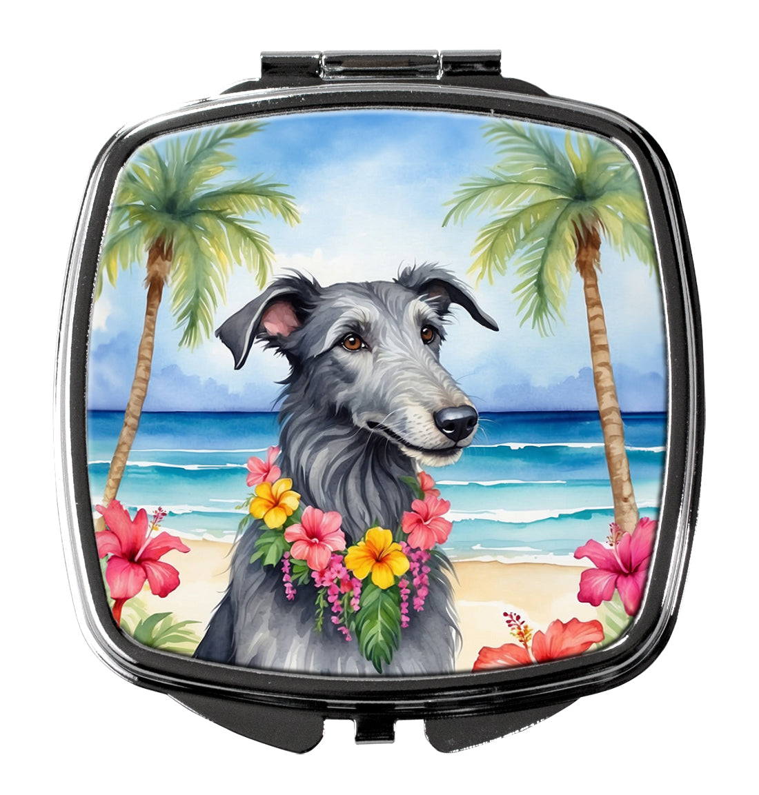 3 x 2.75 in. Scottish Deerhound Luau Compact Mirror