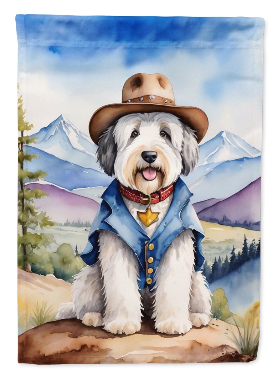 15.5 x 11.25 in. Old English Sheepdog Cowboy Welcome Garden Flag