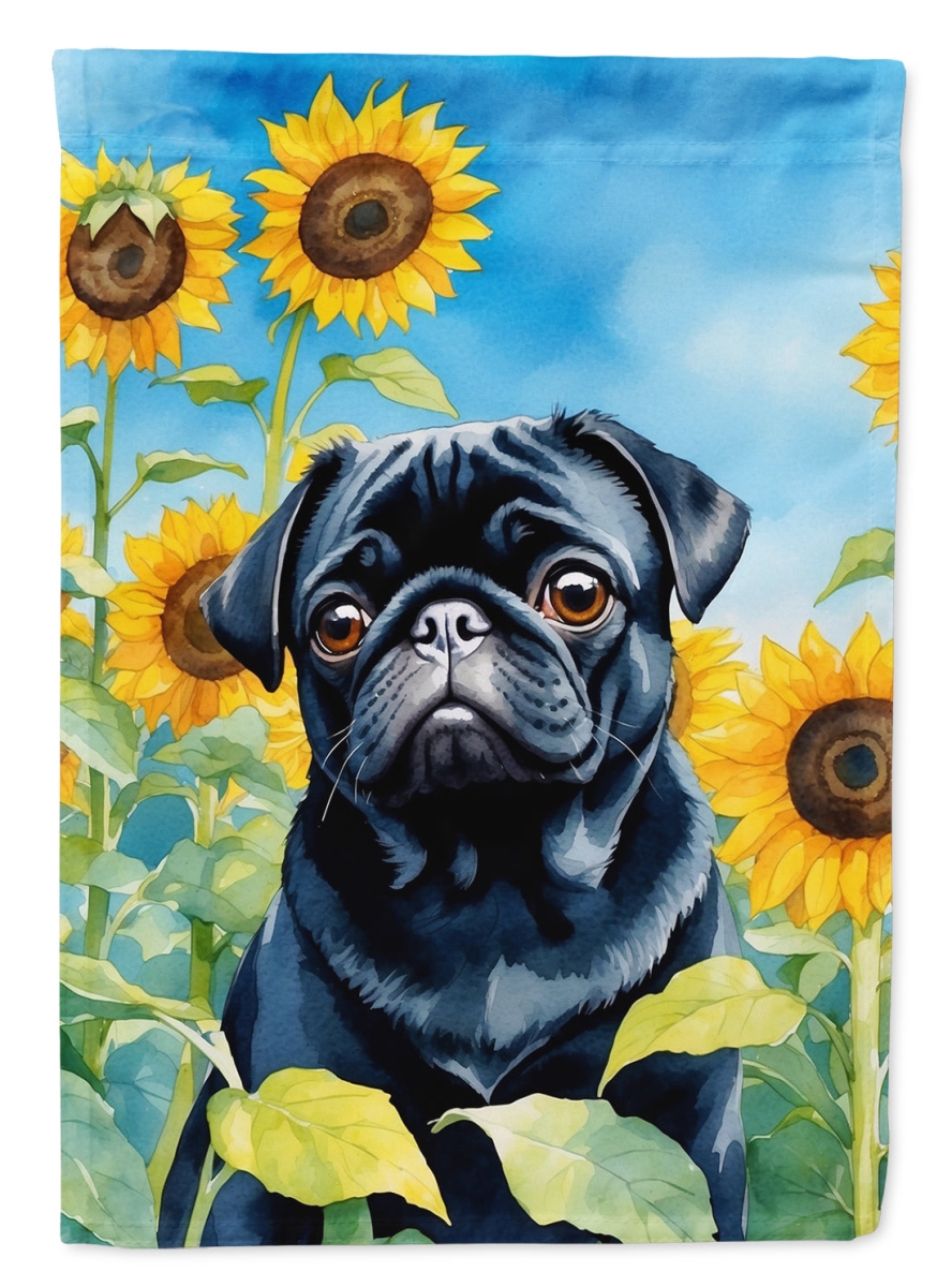 40 x 28 in. Pug in Sunflowers House Flag