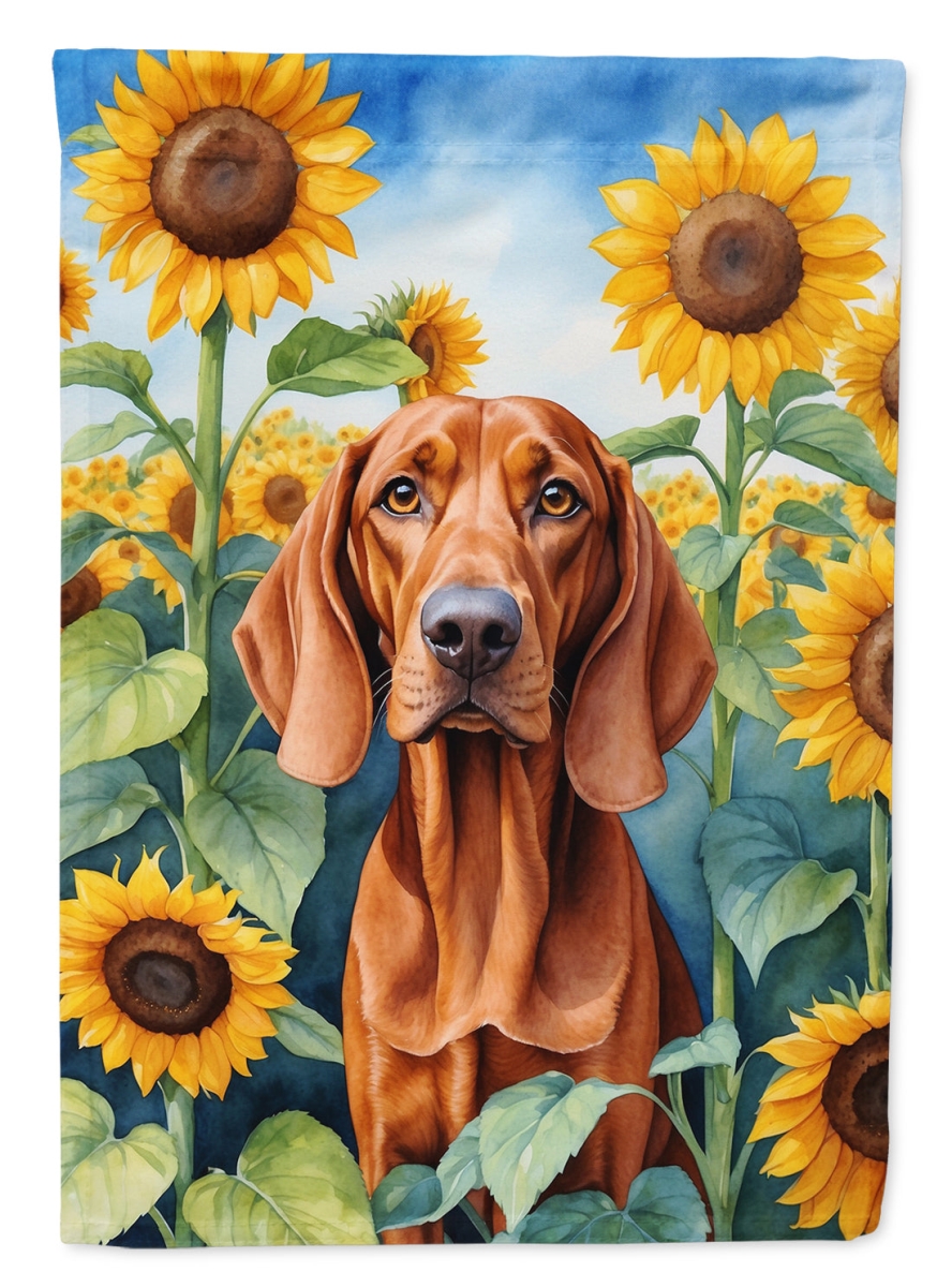 40 x 28 in. Redbone Coonhound in Sunflowers House Flag